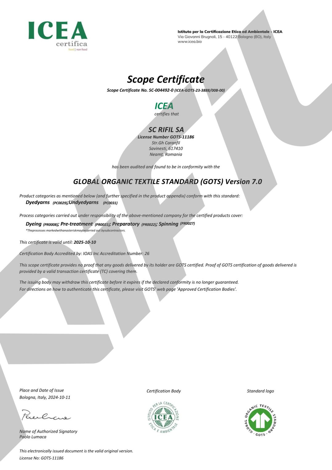 gots certificate image